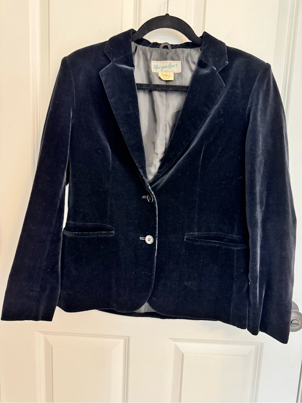 Vintage Morgan Hart Navy Velvet Blazer Jacket Size 12 Made in Japan
